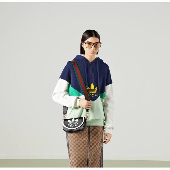 Gucci Adidas Womens Pullover Hoodie Sweatshirt Small Blue - Picture 2 of 9